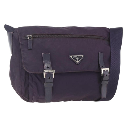 Prada Double Buckle Flap Messenger Bag Tessuto, PURPLE, NYLON, Shoulder bag