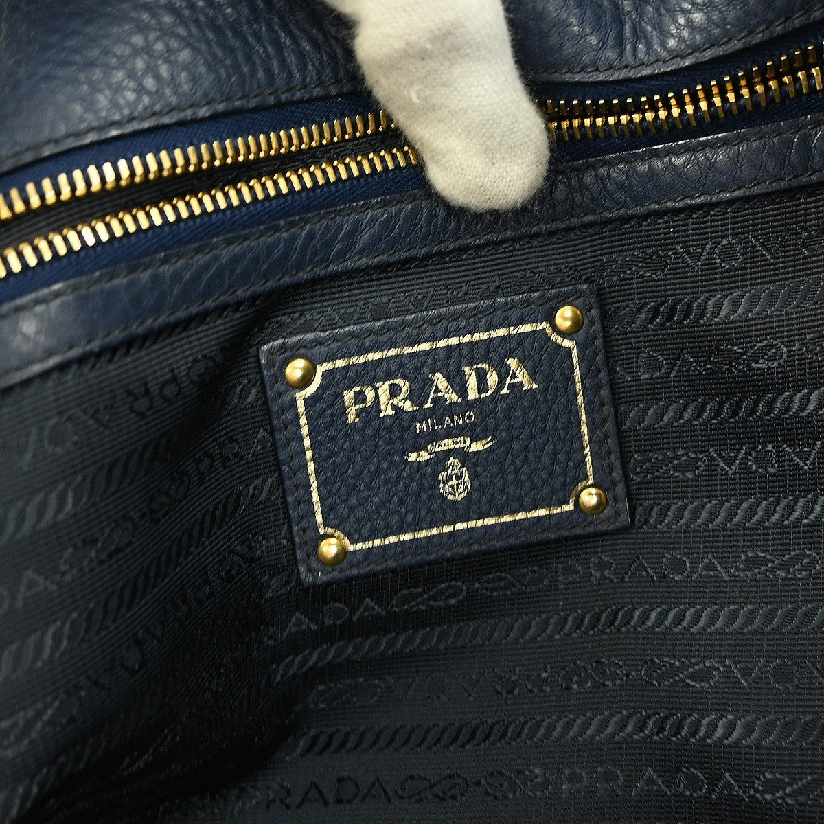 Prada Convertible Shopper Tote Vitello Daino, NAVY, LEATHER, Tote bag