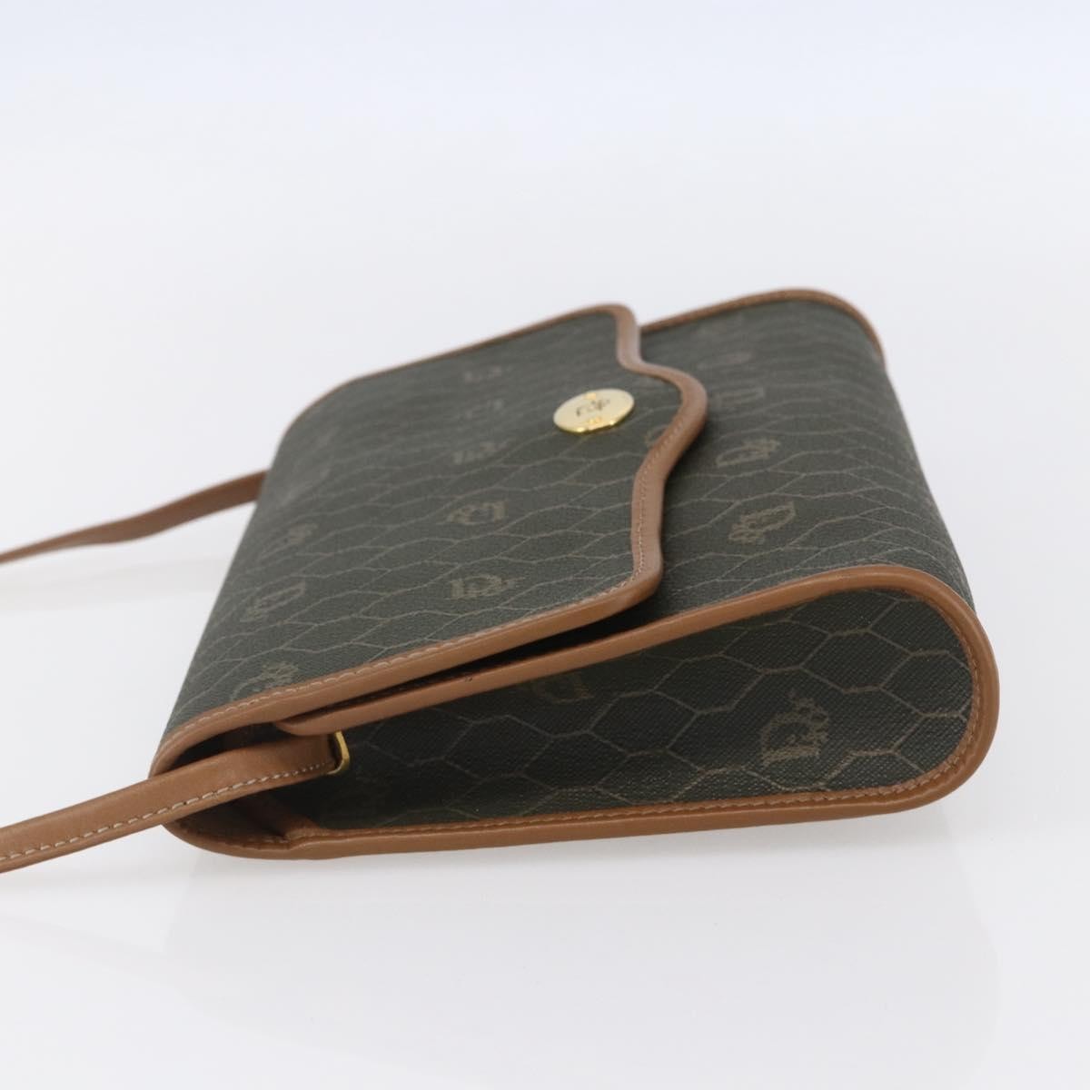 Christian Dior Vintage Honeycomb Flap Crossbody Bag Coated Canvas, KHAKI, CANVAS, Shoulder bag