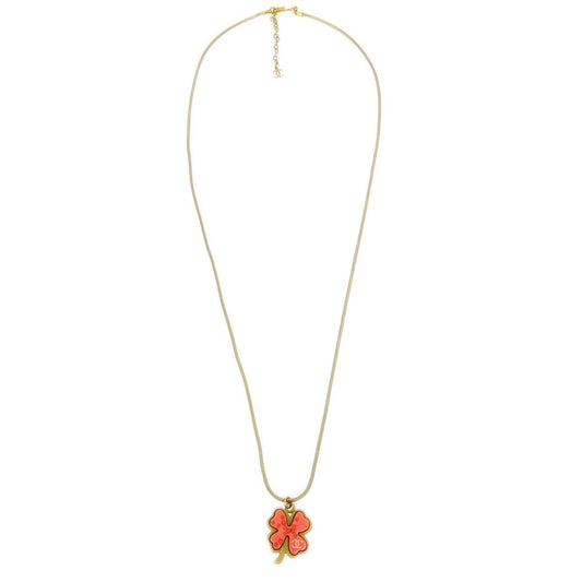 Chanel Vintage CC Clover Pendant Necklace Resin, GOLD, METAL, Necklace