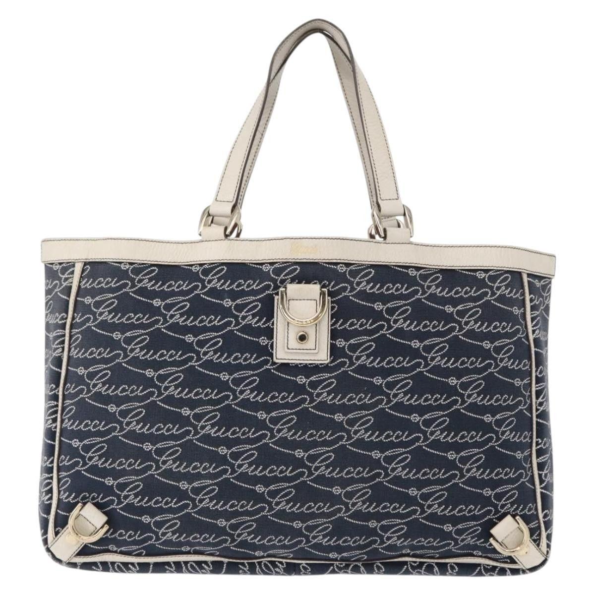 Gucci Abbey Tote GG Canvas with Leather, NAVY, CANVAS, Tote bag