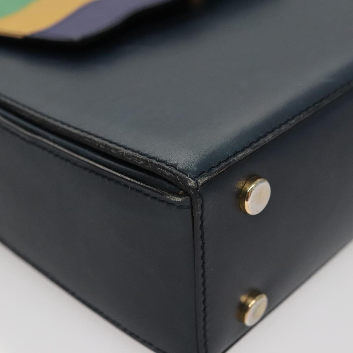 Celine Circle Logo Handbag Leather, NAVY, LEATHER, Handbag