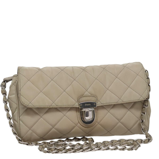 Prada Pushlock Chain Flap Bag Quilted Tessuto, BEIGE, NYLON, Shoulder bag
