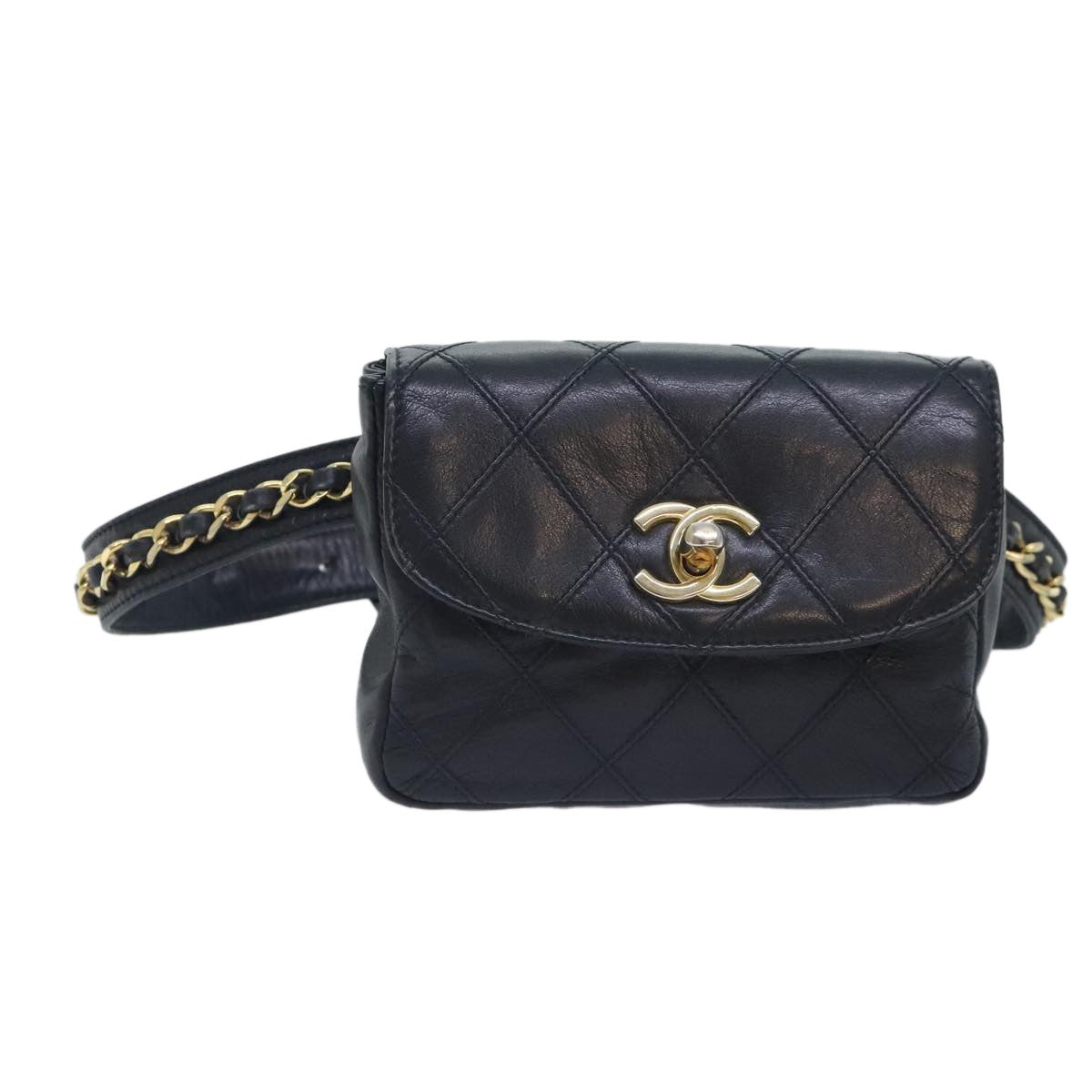 Chanel Vintage Flap Waist Bag Leather, BLACK, LEATHER, Clutche & pouche