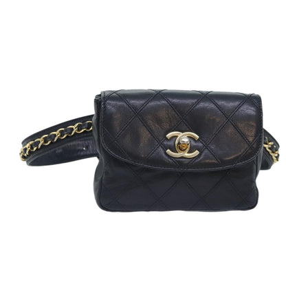 Chanel Vintage Flap Waist Bag Leather, BLACK, LEATHER, Clutche & pouche