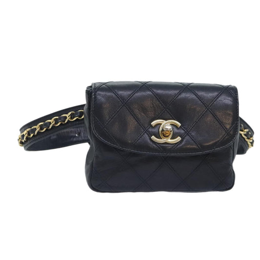 Chanel Vintage Flap Waist Bag Leather, BLACK, LEATHER, Clutche & pouche