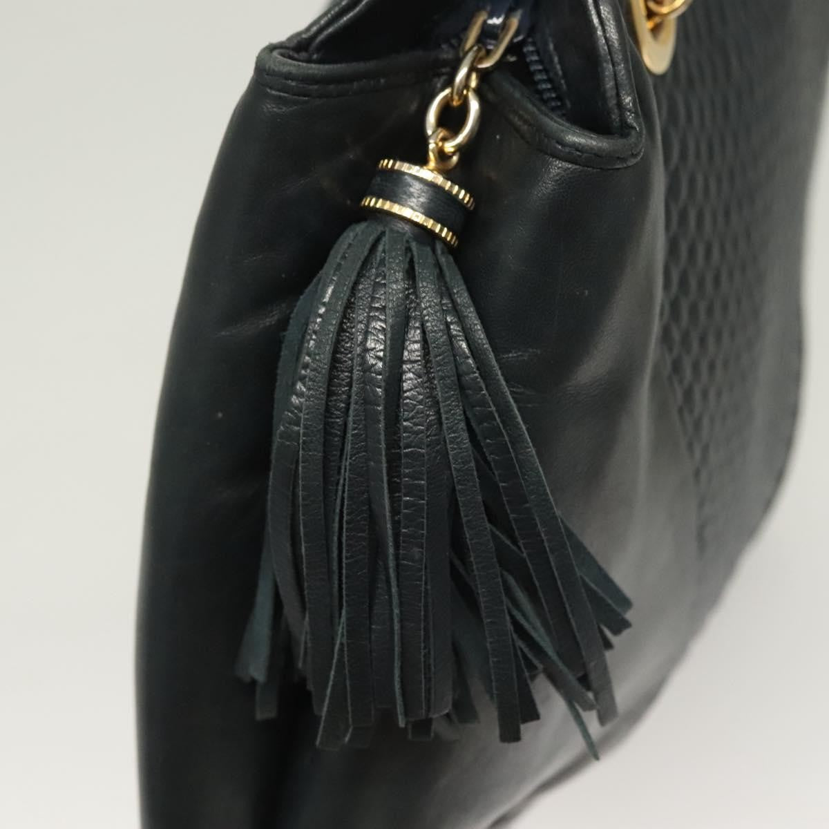 Bally Vintage Chain Shoulder Bag Quilted Leather, NAVY, LEATHER, Shoulder bag