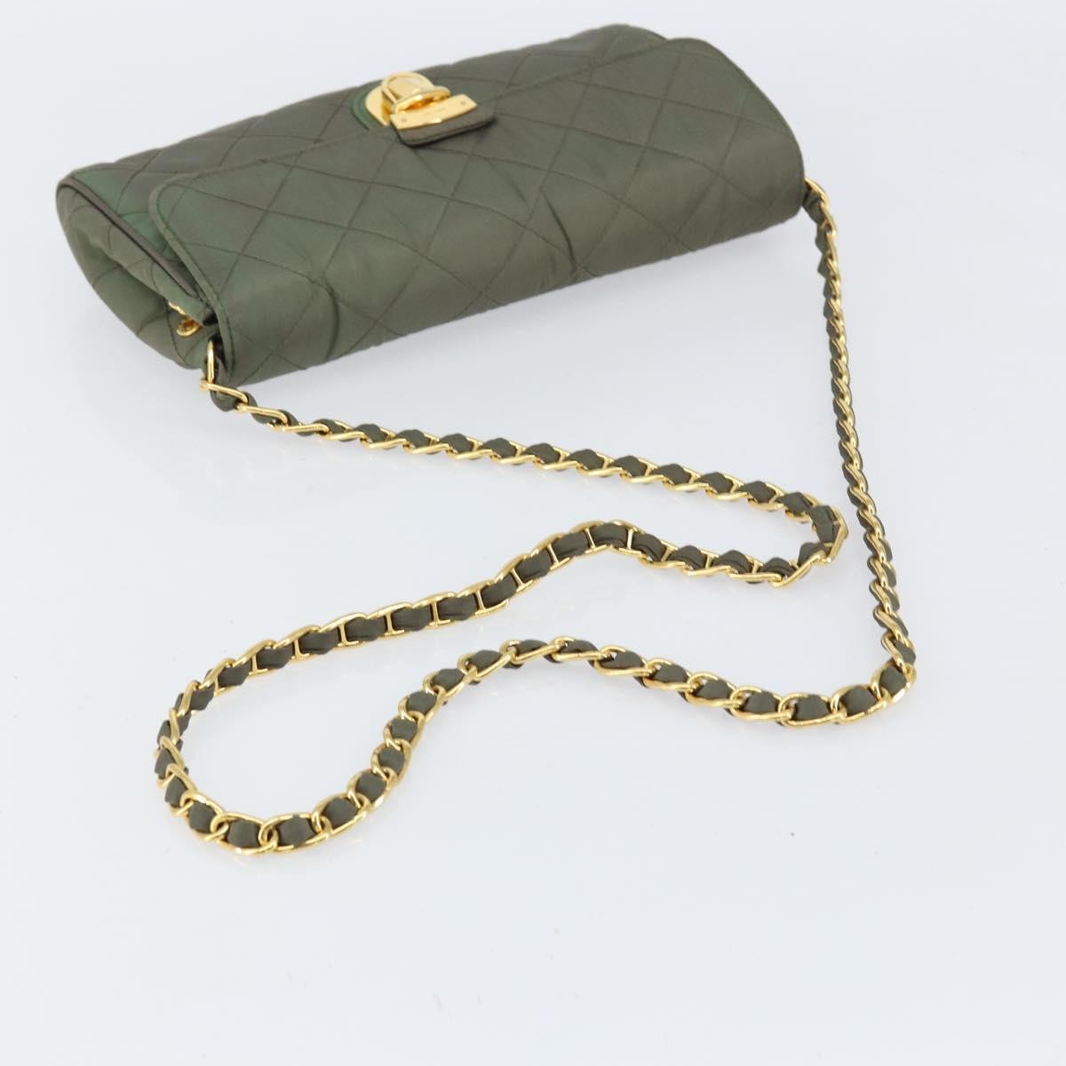 Prada Pushlock Chain Flap Bag Quilted Tessuto, KHAKI, NYLON, Shoulder bag