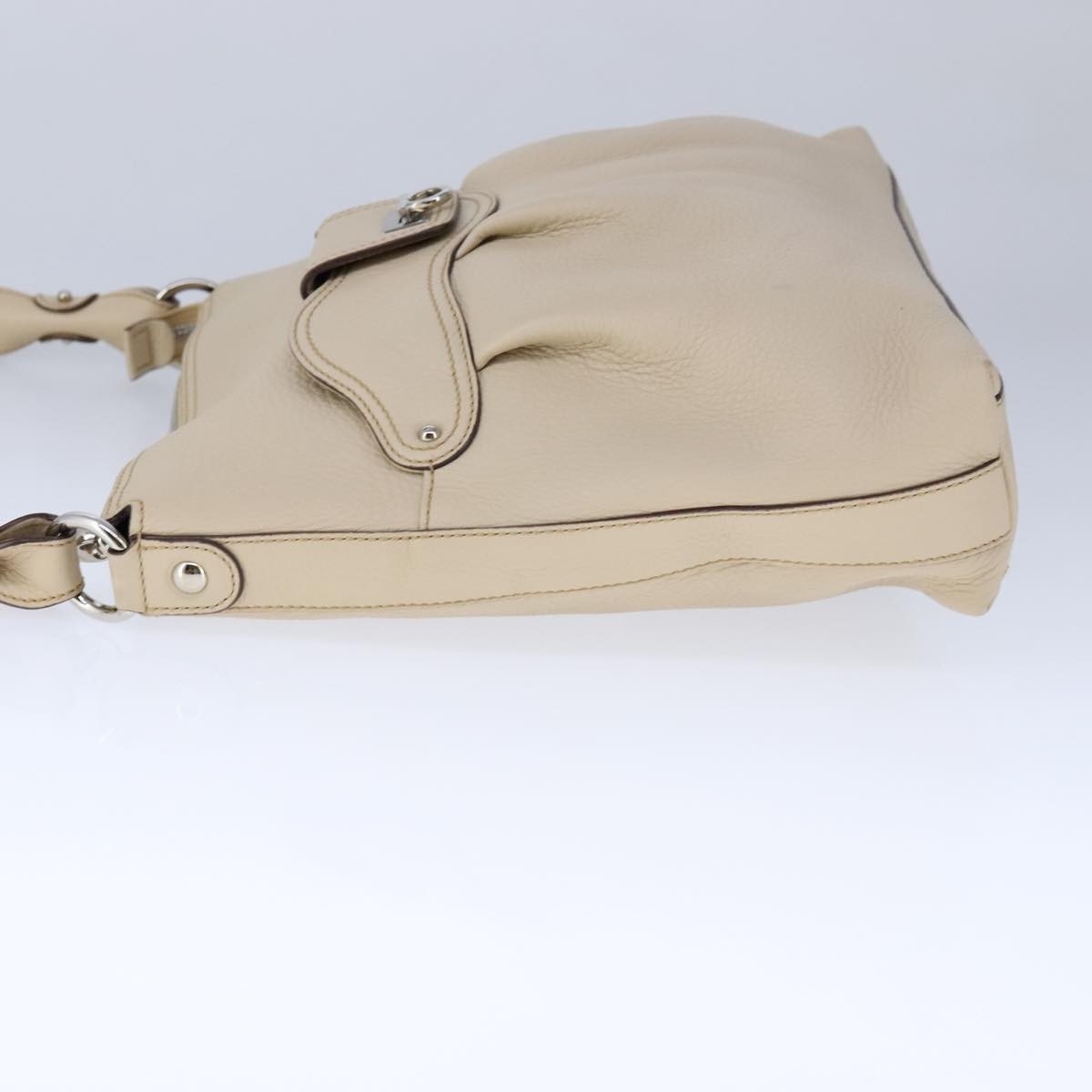 Salvatore Ferragamo Gancini Shoulder Bag Leather, BEIGE, LEATHER, Shoulder bag