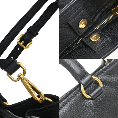 Prada Embossed Logo Convertible Open Tote Vitello Daino, BLACK, LEATHER, Tote bag