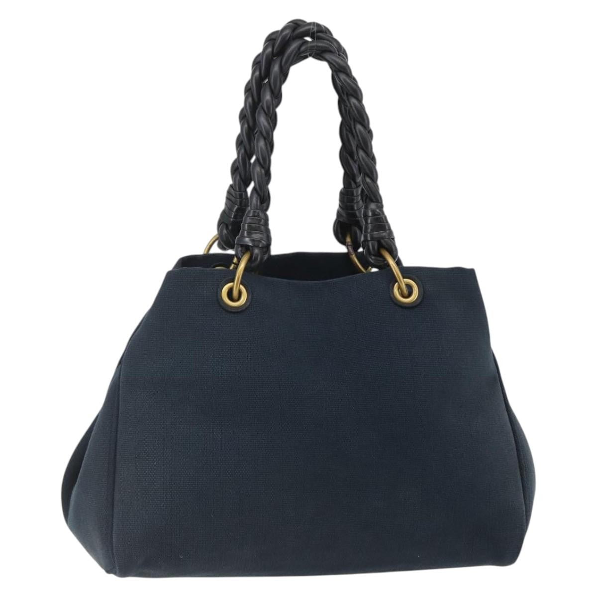 Bottega Veneta Braided Handle Open Tote Bag Canvas with Leather, BLUE, CANVAS, Tote bag