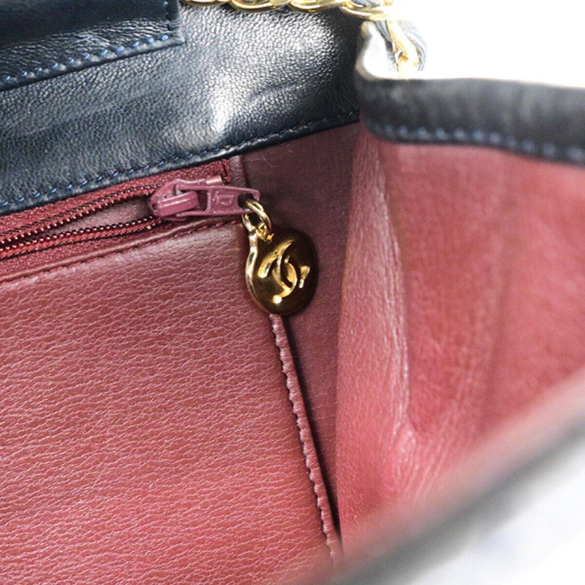 Chanel Vintage Chain Flap Bag Quilted Leather, NAVY, LEATHER, Shoulder bag