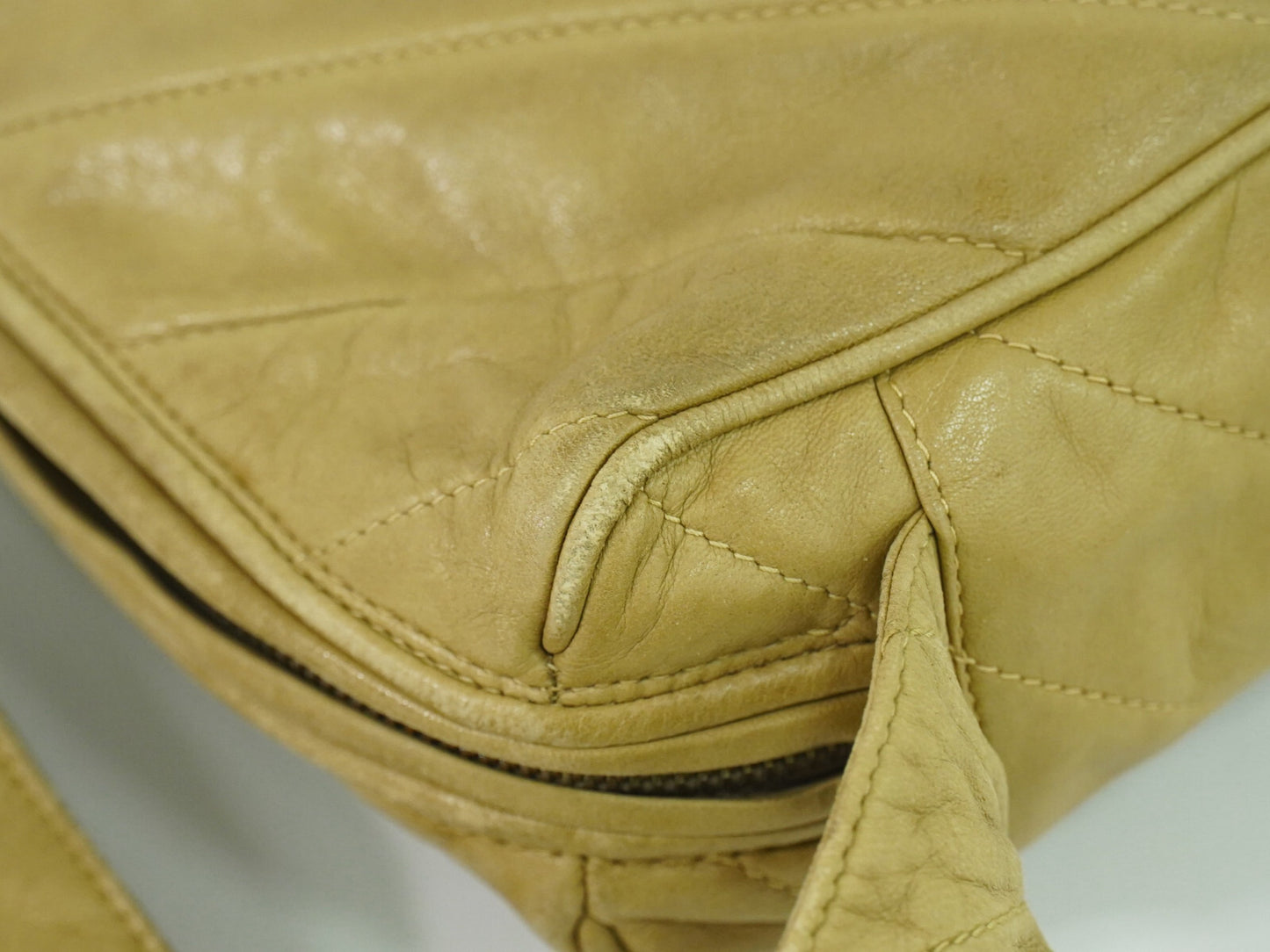 Chanel Vintage Diamond CC Camera Bag Quilted Leather, BEIGE, LEATHER, Crossbody bag