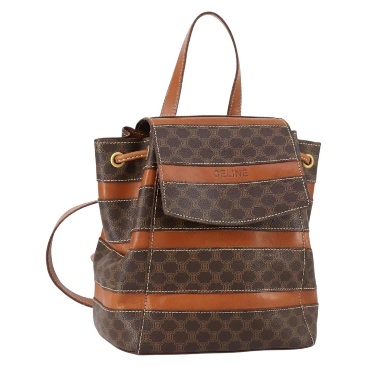 Celine Vintage Macadam Backpack Canvas and Leather, BROWN, CANVAS, Backpack