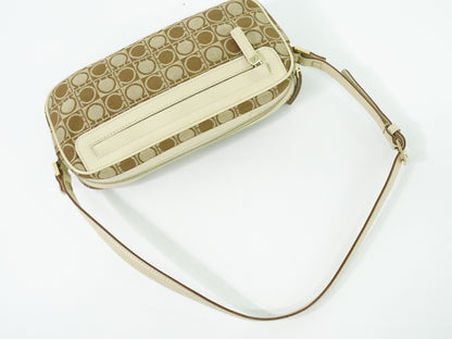 Salvatore Ferragamo Gancini Shoulder Bag Canvas, BEIGE, CANVAS, Shoulder bag