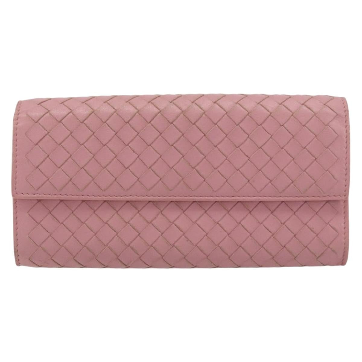 Bottega Veneta Intrecciato Long Zip  Wallet Leather, PINK, LEATHER, Wallets