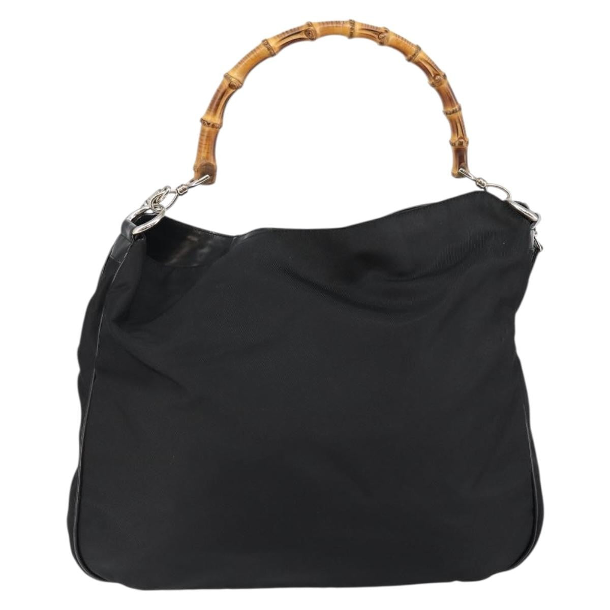 Gucci Vintage Bamboo Handle Open Hobo Nylon, Black, Nylon, Handbag