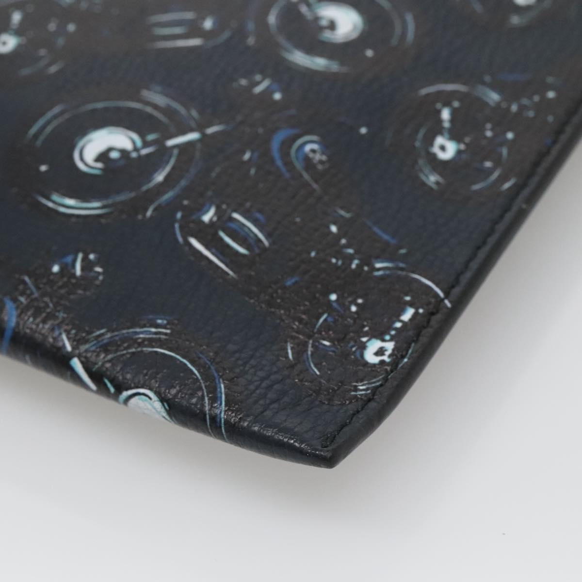 Salvatore Ferragamo Zip Pouch Motorcycle Print Leather, BLACK, LEATHER, Clutche & pouche