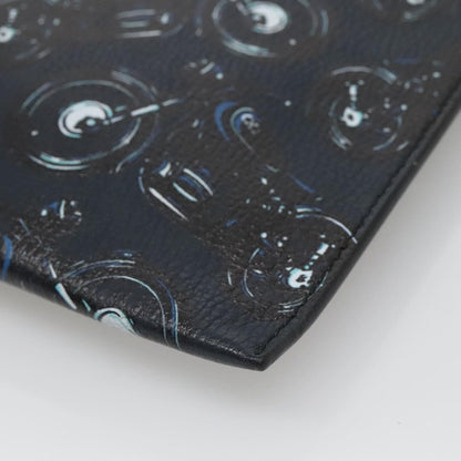 Salvatore Ferragamo Zip Pouch Motorcycle Print Leather, BLACK, LEATHER, Clutche & pouche