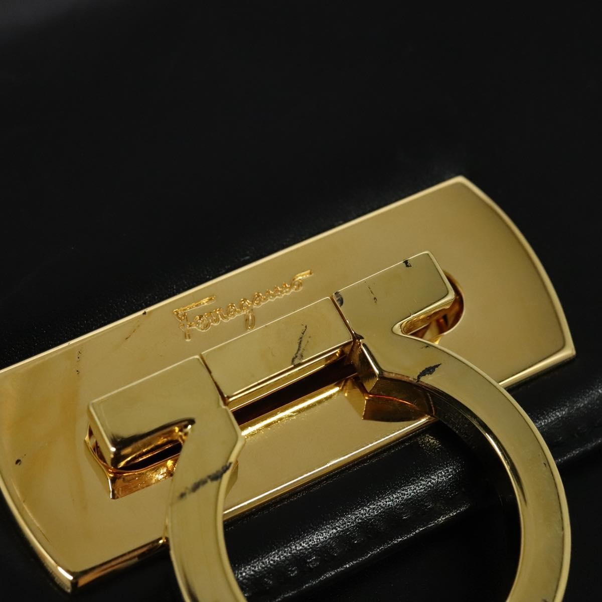 Salvatore Ferragamo Gancini Shoulder Bag Leather, BLACK, LEATHER, Shoulder bag