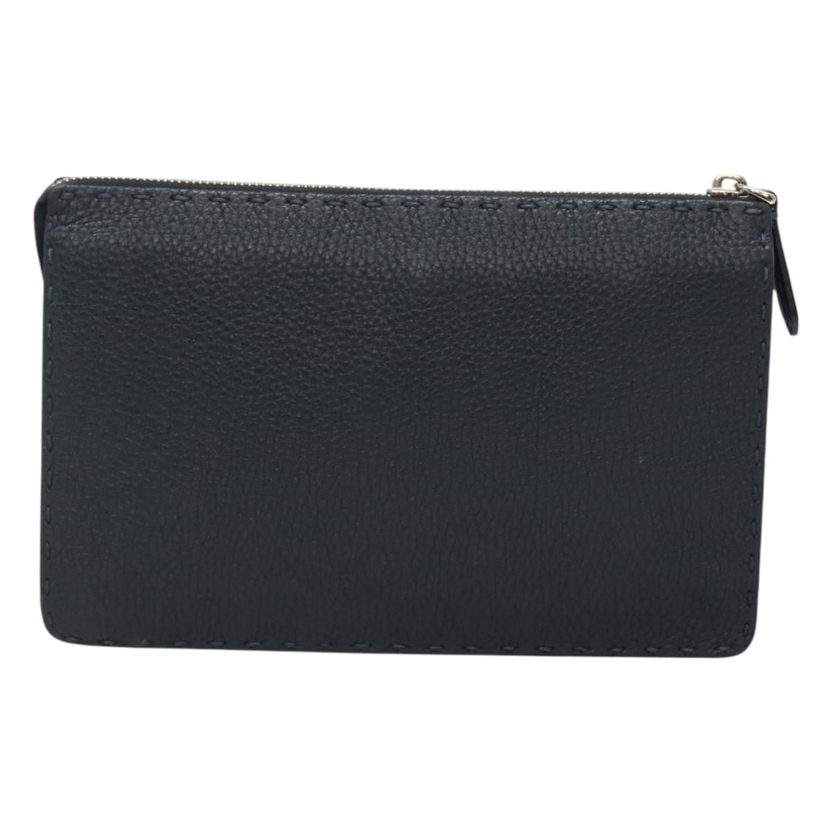 Fendi Selleria Zip Pouch Leather, BLACK, LEATHER, Clutche & pouche