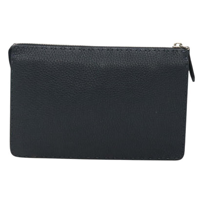 Fendi Selleria Zip Pouch Leather, BLACK, LEATHER, Clutche & pouche