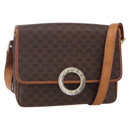 Celine Vintage Macadam Circle Logo Shoulder Bag Canvas and Leather, BROWN, CANVAS, Shoulder bag