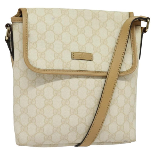 Gucci Flap Messenger GG Coated Canvas, White, Canvas, Shoulder Bag