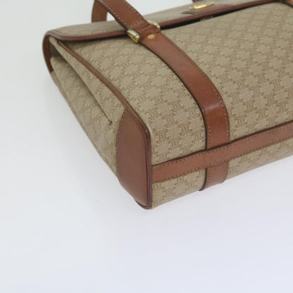 Celine Vintage Macadam Handbag Canvas and Leather, BEIGE, CANVAS, Handbag