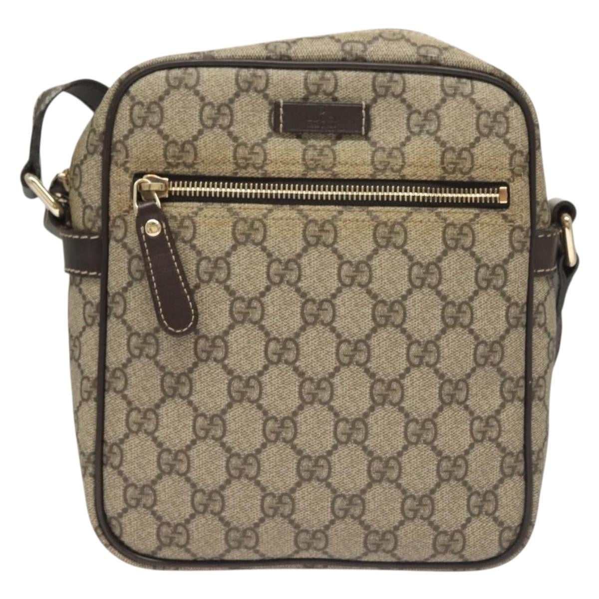 Gucci Front Zip Messenger GG Coated Canvas, BEIGE, CANVAS, Shoulder bag