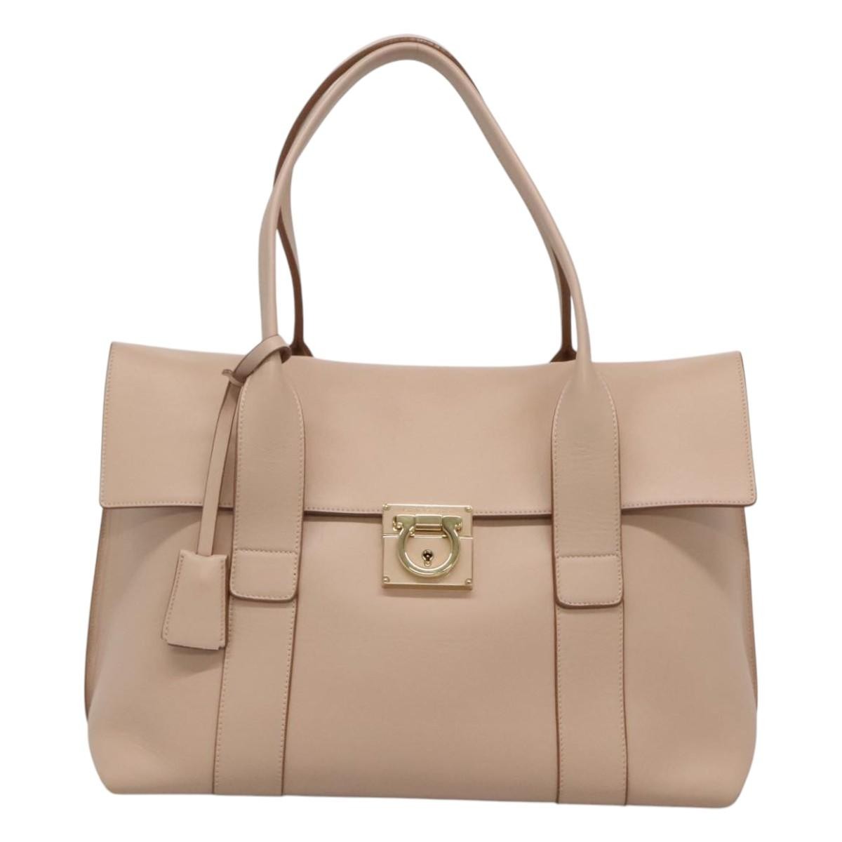 Salvatore Ferragamo Sookie Satchel Leather, BEIGE, LEATHER, Handbag