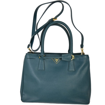 Prada Double Zip Lux Tote Saffiano Leather, GREEN, LEATHER, Tote bag
