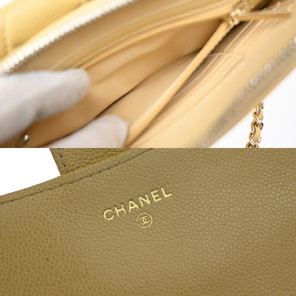 Chanel Classic Sunglasses Case with Chain Quilted Caviar, BEIGE, LEATHER, Clutche & pouche
