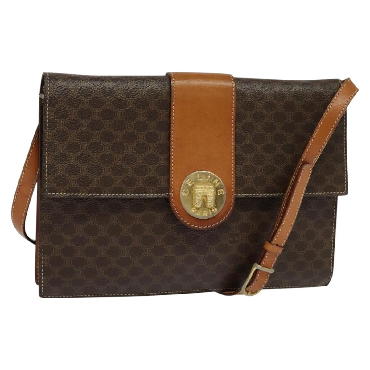 Celine Vintage Macadam Shoulder Bag Canvas and Leather, BROWN, CANVAS, Shoulder bag