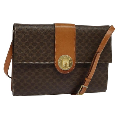 Celine Vintage Macadam Shoulder Bag Canvas and Leather, BROWN, CANVAS, Shoulder bag