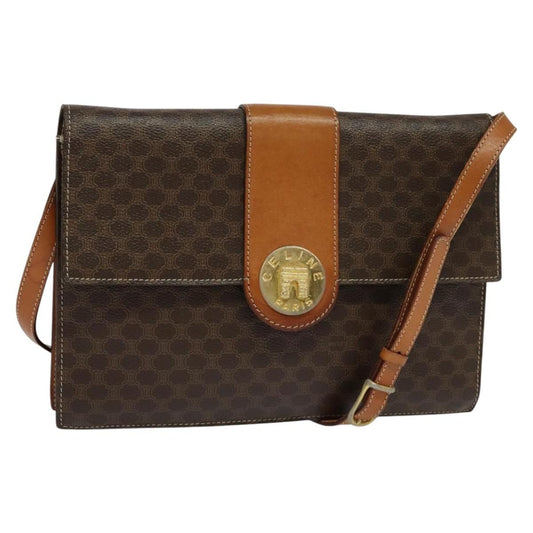 Celine Vintage Macadam Shoulder Bag Canvas and Leather, BROWN, CANVAS, Shoulder bag