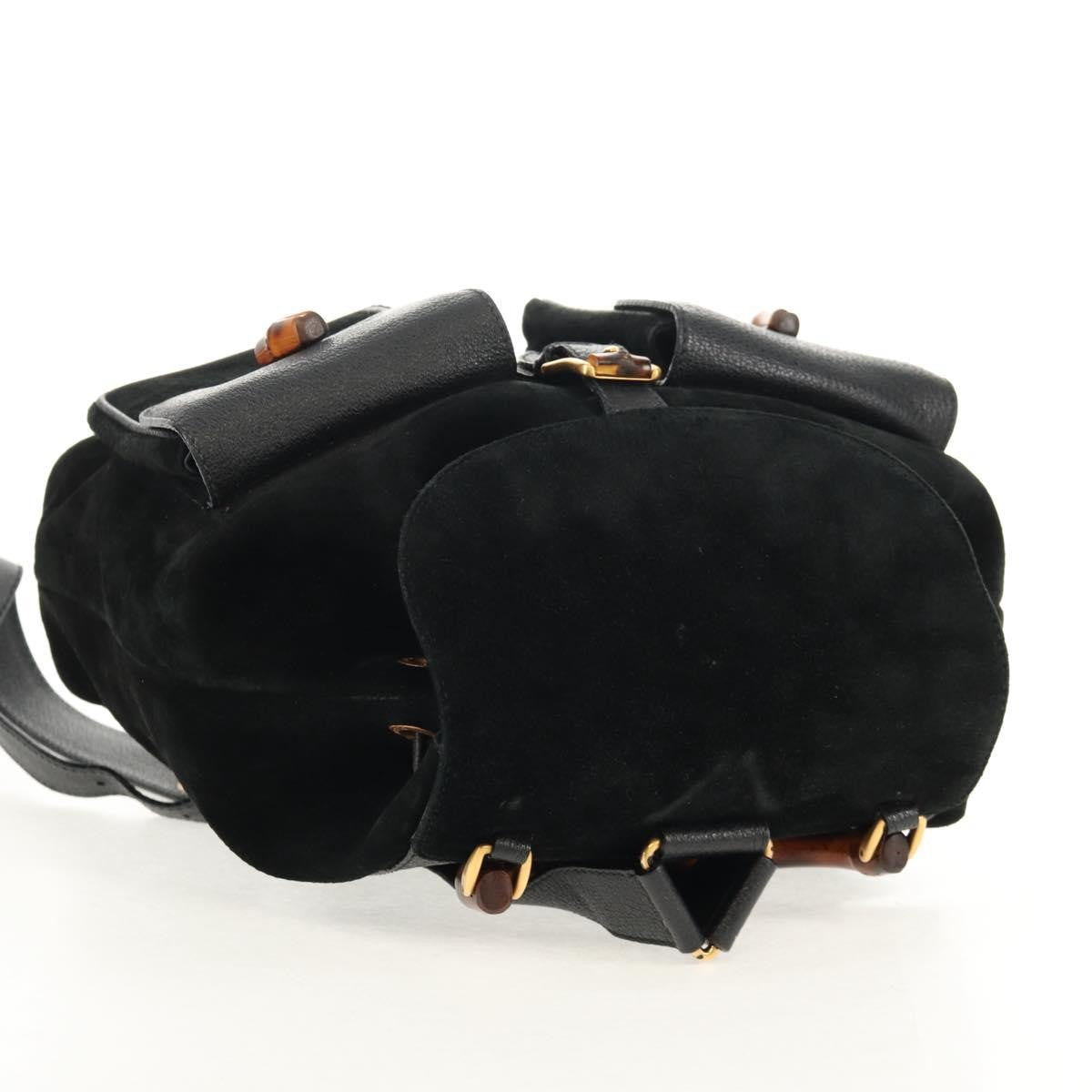 Gucci Vintage Bamboo Backpack Suede, BLACK, SUEDE, Backpack