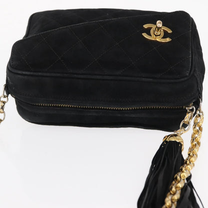Chanel Vintage Front Pocket Camera Bag Quilted Suede, BLACK, SUEDE, Shoulder bag