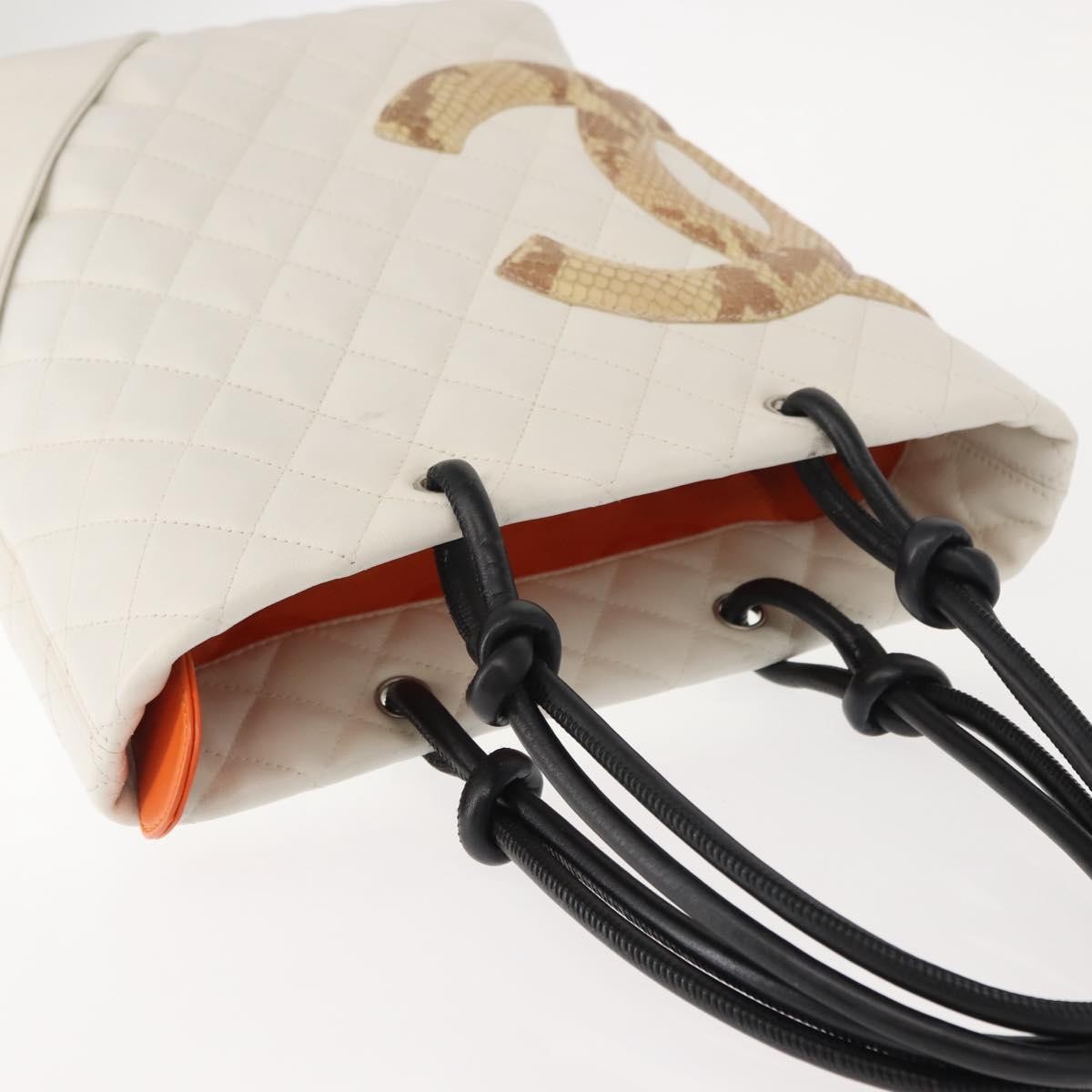 Chanel Cambon Tote Quilted Leather, WHITE, LEATHER, Tote bag