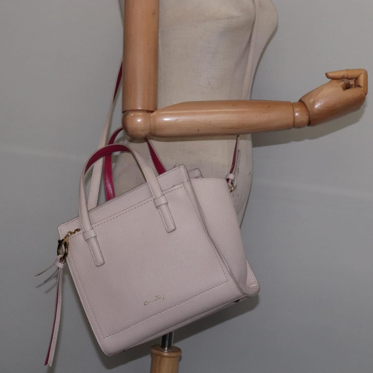 Salvatore Ferragamo Amy Tote Pebbled Leather, BEIGE, LEATHER, Handbag