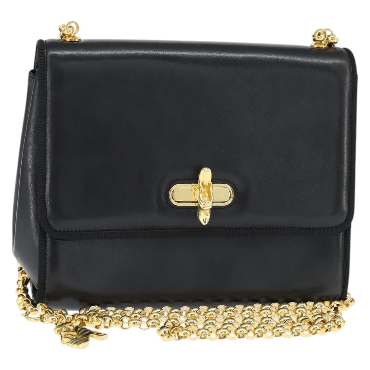 Salvatore Ferragamo Chain Flap Shoulder Bag Leather, BLACK, LEATHER, Shoulder bag