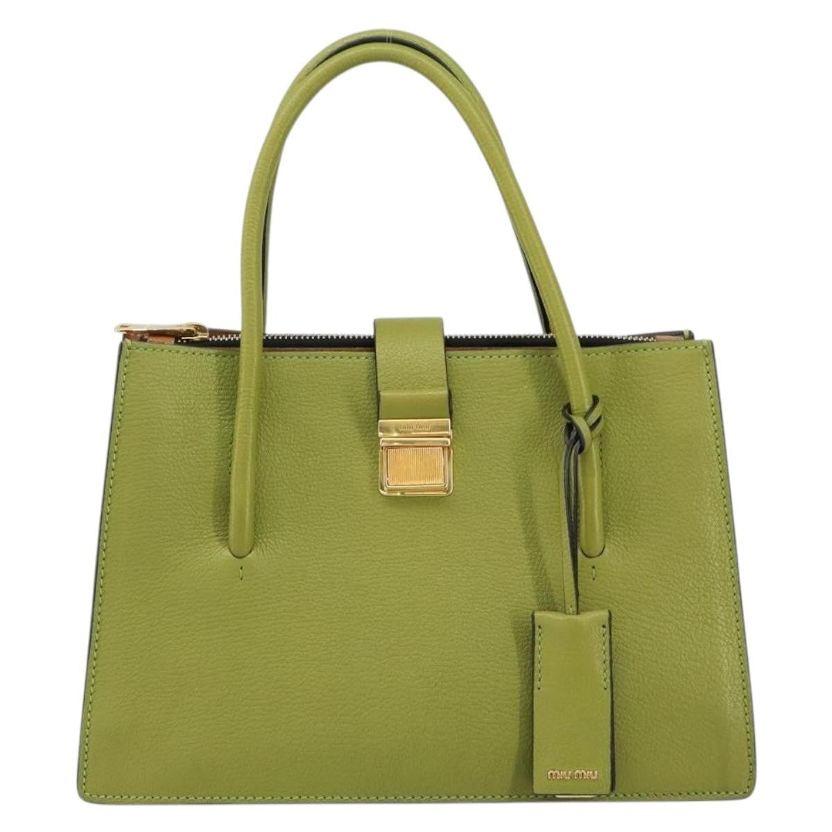 Miu Miu Madras Convertible Compartment Tote Leather, GREEN, LEATHER, Handbag
