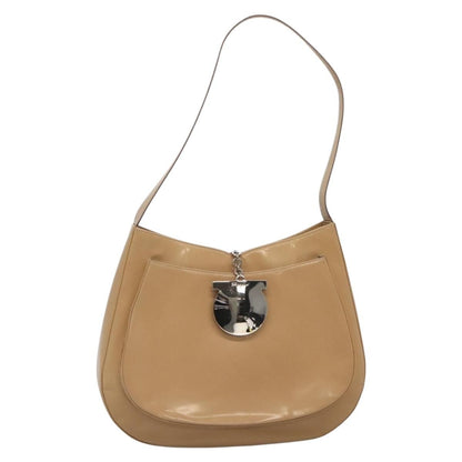 Salvatore Ferragamo Gancini Shoulder Bag Patent Leather, BEIGE, PATENT_LEATHER, Shoulder bag
