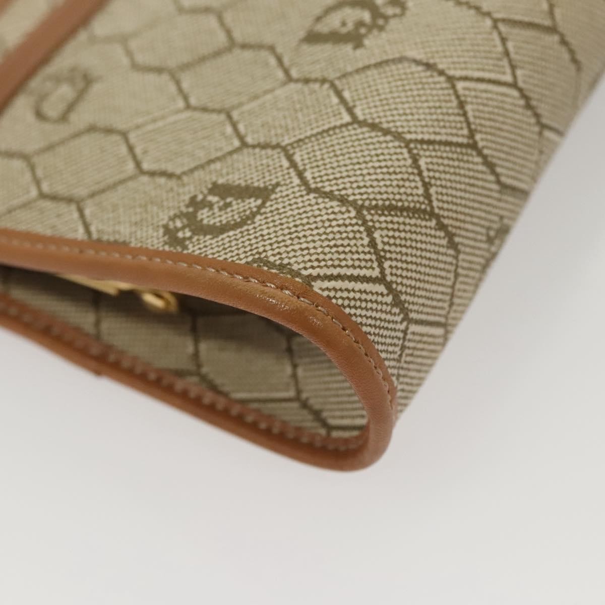 Christian Dior Vintage Honeycomb Zip Pouch Coated Canvas, BEIGE, PVC, Clutche & pouche