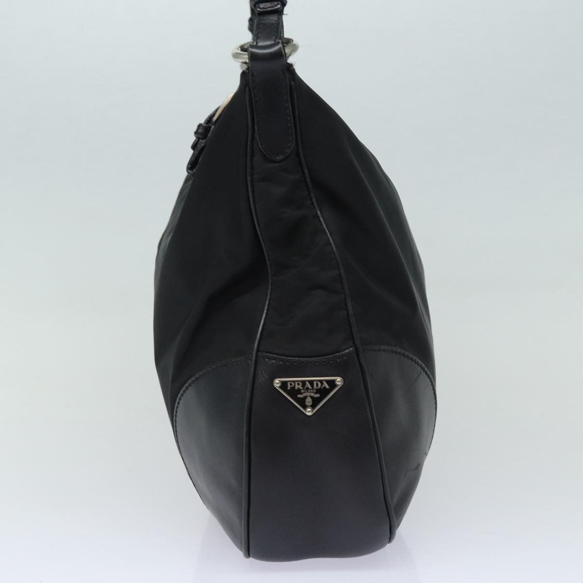 Prada Zip Hobo Tessuto with Leather, BLACK, NYLON, Shoulder bag