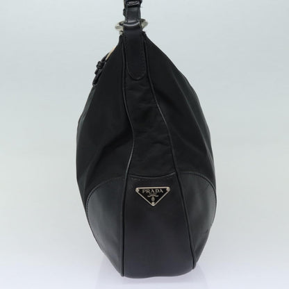 Prada Zip Hobo Tessuto with Leather, BLACK, NYLON, Shoulder bag