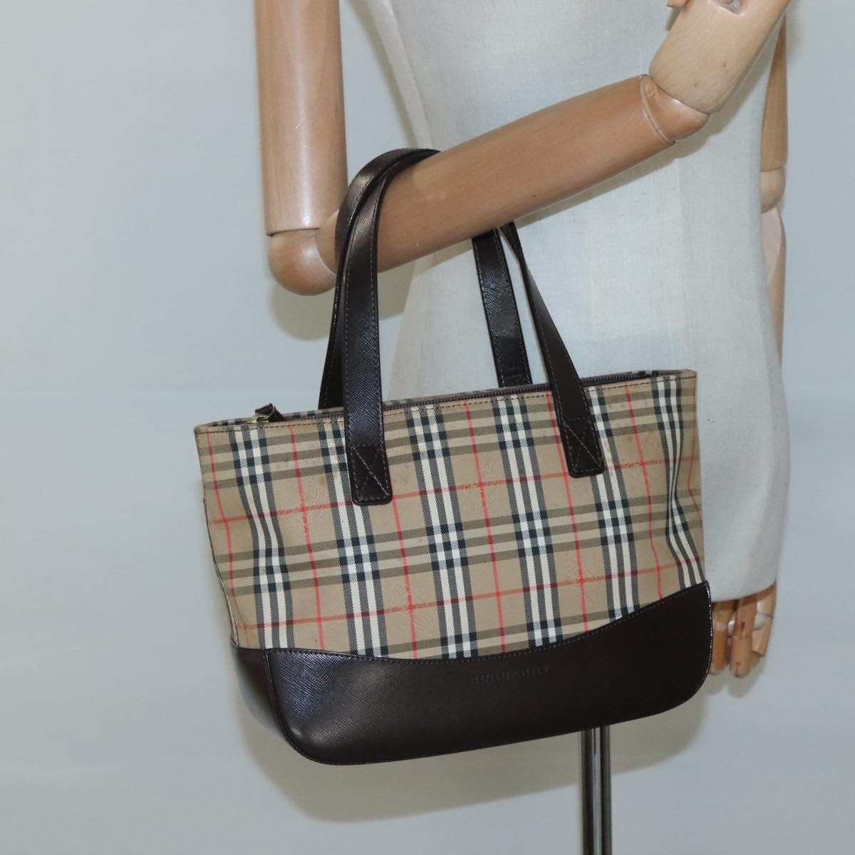 Burberry Nova Handbag Check Pattern, BEIGE, CANVAS, Handbag