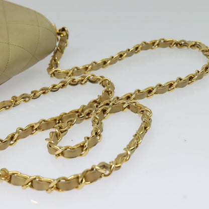 Chanel Logo Chain Shoulder Bag Leather, BEIGE, LEATHER, Shoulder bag