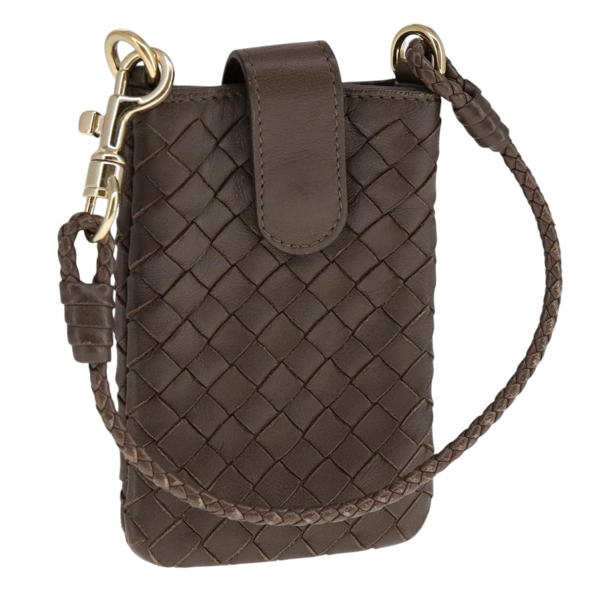 Bottega Veneta Crossbody Phone Holder Pouch Intrecciato Nappa, BROWN, LEATHER, Clutche & pouche