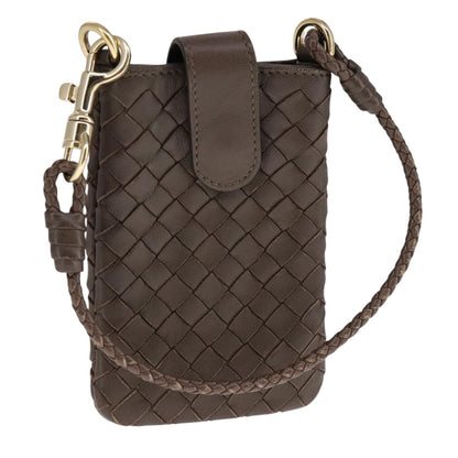 Bottega Veneta Crossbody Phone Holder Pouch Intrecciato Nappa, BROWN, LEATHER, Clutche & pouche